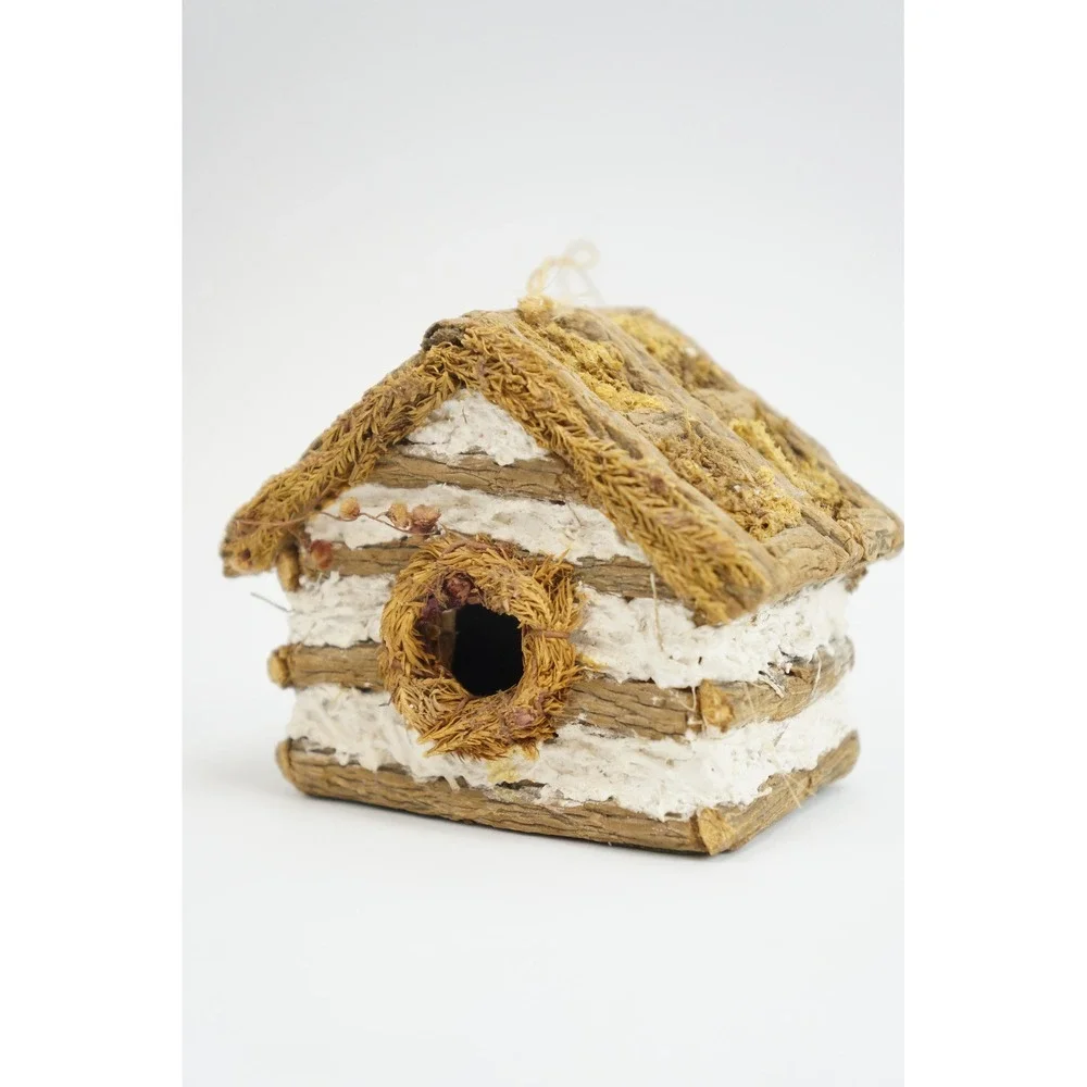 Vintage Woodland Birdhouse Ornaments Set of 3 Wood Rustic Log Cabin VGC